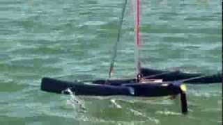 Fast hydrofoiling sailing with RC Multihull [upl. by Adelric]