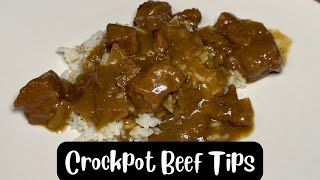 EASY CROCKPOT BEEF TIPS AND GRAVY [upl. by Sregor]