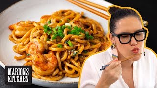 15minute Garlic Shrimp Udon Noodles  Marions Kitchen [upl. by Repsihw544]