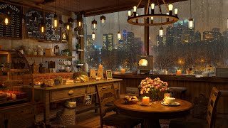 A Rainy Day in 4K Cozy Coffee Shop ❄ Background Instrumental to Relax Study Work [upl. by Narmak51]