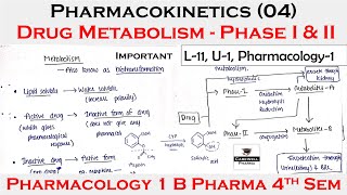 Pharmacokinetics 04  Drug Metabolism  Phase I amp II  L11 Unit1  pharmacology 4th semester [upl. by Janean]