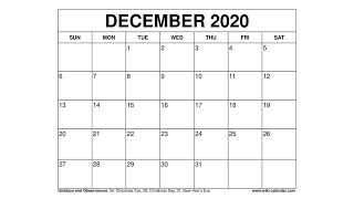 Free Printable December 2020 Calendar  WikiCalendarCom [upl. by Rowena]