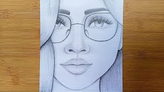 How to draw a Girl with Glasses step by stepPencil sketch [upl. by Courtenay]