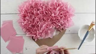 Tissue Paper Puffy Heart Valentines Window Decoration  Easy Craft Project [upl. by Eiramanin]