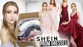 TRYING ON SHEIN PROM DRESSES Successkinda [upl. by Atilahs]