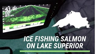 Ice Fishing Salmon on Lake Superior in Duluth MN INSANE [upl. by Kempe]