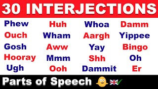 30 Interjections in English  Parts Of Speech Vocabulary with Examples [upl. by Frissell]