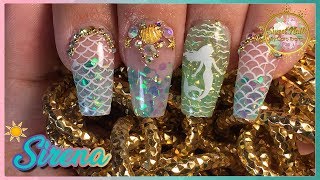 UÑAS de SIRENA con Encapsulado y Sellos  MERMAID Nail Art [upl. by Eisenstark]