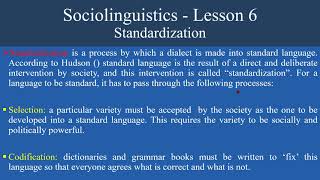 Sociolinguistics  Lesson 6  Standardization [upl. by Gwen942]