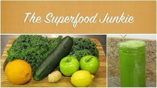 Basic Green Juice Recipe Kale Cucumber Apples Orange Lemon Ginger [upl. by Hoeve]