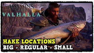 Assassins Creed Valhalla Hake Fish Locations Big  Regular  Small [upl. by Yentirb]