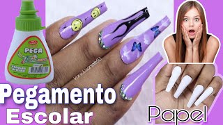 Uñas postizas con papel📜 y pegamento [upl. by Minne148]