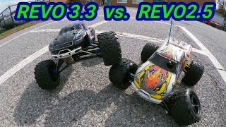 Traxxas Revo 33 vs Revo 25 GPS speed run bash jumps and breakage [upl. by Euqinaj]