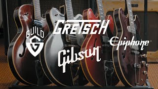 Comparing Hollowbody amp Semihollowbody Guitars from Gibson Guild Gretsch and Epiphone [upl. by Eelarbed]