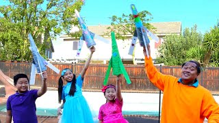 Jannie and Wendy Pretend Play Bottle Rocket DIY Science Experiment for Kids  OVER THE MOON Movie [upl. by Poree]