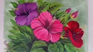 Hibiscus Flower Bunch Painting  Acrylic Painting Tutorial [upl. by Boardman]