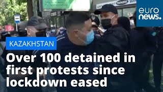 Kazakhstan Over 100 detained in first protests since lockdown eased [upl. by Photima]