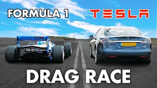 Formula 1 Car v Tesla Model S  DRAG RACE [upl. by Tallie]