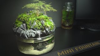 Mini TableTop Fountain Aquaterrarium with Waterfall Plastic Bottle DIY Aquarium No co2 l No filter [upl. by Nyllaf]