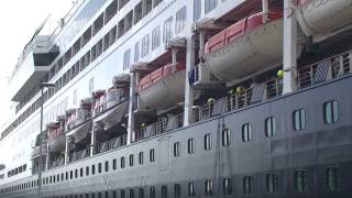 Cruise ships quotRotterdamquot and quotRyndamquot horn blowing and turning in Rotterdam Port on June 26 2011 [upl. by Eneliak710]