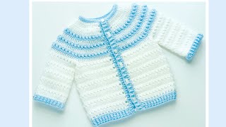 Chaquetita a crochet para niños y niñas 318M Fácil Paso a Paso Chambrita o suéter [upl. by Helms]