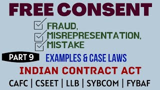 Fraud  Misrepresentation  Mistake  Free Consent  Indian Contract Act  Caselaws  Example [upl. by Mcmillan]