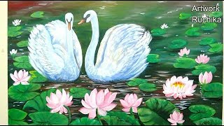 Beautiful Swan Pair Painting  Time Lapse Painting  Acrylic Painting [upl. by Aneela]