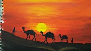 Desert Painting with Camels  Easy Landscape Painting for Beginners  Acrylic Painting Tutorial [upl. by Phillie]