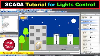 SCADA Tutorial for Lights Control  PLC Building Lights ON and OFF Logic [upl. by Eemiaj]