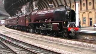 LMS 6233 Duchess of Sutherland departs York with 6 whistles [upl. by Somerset]