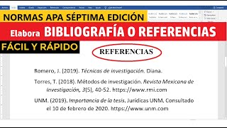 CÓMO HACER LA BIBLIOGRAFÍA O REFERENCIAS EN WORD SEGÚN NORMAS APA SÉPTIMA EDICIÓN 7ma  EJEMPLO [upl. by Cohl602]