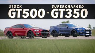 GT500 Mustang vs Supercharged GT350 Mustang  Roll Race Comparison [upl. by Nerahs159]