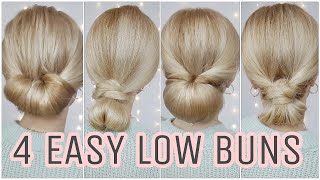 4 LOW MESSY BUN HAIRSTYLES EASY 👑 MEDIUM AND LONG HAIRSTYLES [upl. by Anwahsat]