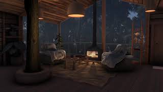 Rain amp Fireplace sounds  Cozy Treehouse  Sleep Study Meditation  10 hours [upl. by Azpurua]