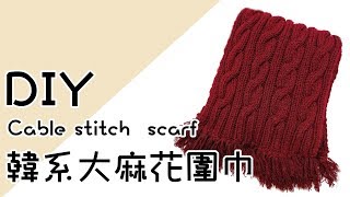 30分鐘學會韓系大麻花圍巾  How to knit a cable scarf [upl. by Enaed]