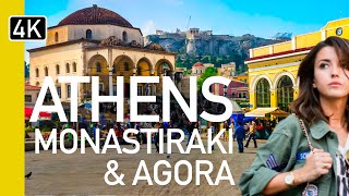 4K Athens Greece Monastiraki and Agora Cafes Walking Tour [upl. by Cynar]