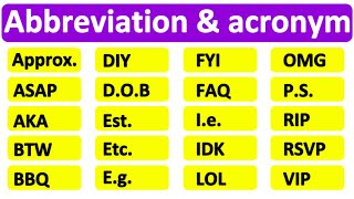 20 COMMON ABBREVIATIONS amp ACRONYMS  Learn with examples  English vocabulary [upl. by Adiol]