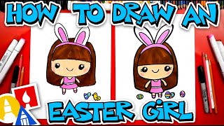 How To Draw A Cute Easter Girl Cartoon [upl. by Nolrac691]