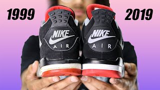 Comparing 1999 vs 2019 Air Jordan 4 Bred ReviewHistory [upl. by Reich]