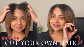 HOW TO CUT YOUR OWN HAIR AT HOME  DIY Layered Bob Haircut  Curtain Bangs [upl. by Lehmann]