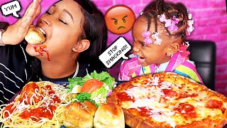 SMACKING TOO MUCH PRANK ON LAYLA  SPAGHETTI CHEESY PIZZA MUKBANG 먹방  QUEEN BEAST [upl. by Tonnie588]