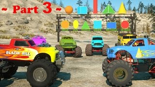 Learn Shapes And Race Monster Trucks  TOYS Part 3  Videos For Children [upl. by Assirram]