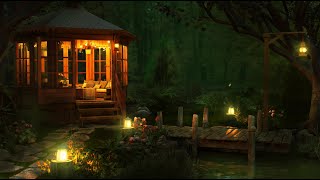 Gazebo Ambience w Relaxing Swamp Sounds at Night Gentle River Frogs Crickets and Nature Sounds [upl. by Estrellita801]