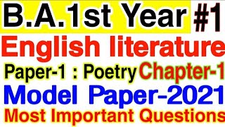 English literature for ba 1st year  Paper1Chapter1  Model Paper2021  Most Important Questions [upl. by Anadal903]