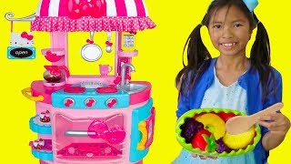 Wendy Pretend Play w Hello Kitty Kitchen ampTea Party Kids Food Toys [upl. by Claude]