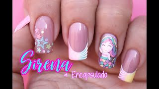 Diseño de uñas Encapsulado y Sirena ♥ Deko Uñas  Nail art [upl. by Uchish643]