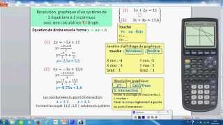 Résolution graphique dun système de 2 équations à 2 inconnues avec TI Graph [upl. by Levy]