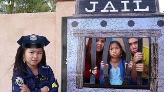 Police Jannie amp Wendy Pretend Play LOCKED UP w Jail Playhouse [upl. by Risser]