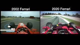 F1 2002 Ferrari vs 2020 Ferrari  Barcelona [upl. by Todd]