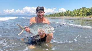 Costa Rica Surf Casting  Big Jack Crevalle On Light Tackle [upl. by Attenauq]